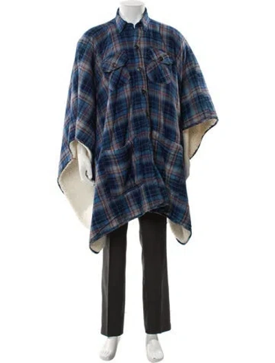 Pre-owned Greg Lauren Plaid Print Poncho In Blue