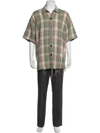 Pre-owned Greg Lauren Plaid Print Short Sleeve Shirt In Green