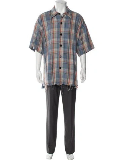 Pre-owned Greg Lauren Plaid Print Short Sleeve Shirt In Red