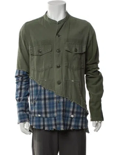 Pre-owned Greg Lauren Plaid Print Utility Jacket In Green