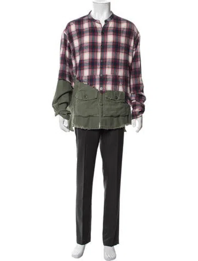 Pre-owned Greg Lauren Plaid Print Utility Jacket In Green