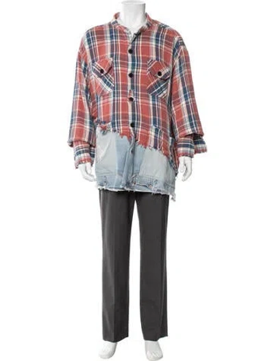 Pre-owned Greg Lauren Plaid Print Utility Jacket In Red