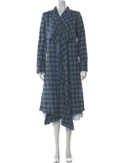 Pre-owned Greg Lauren Plaid Print V-neck Sweater In Blue
