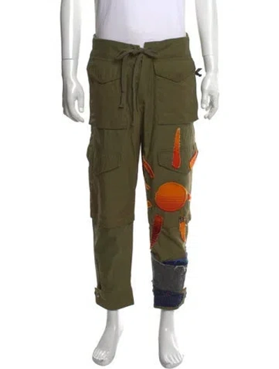 Pre-owned Greg Lauren Printed Cargo Pants In Green