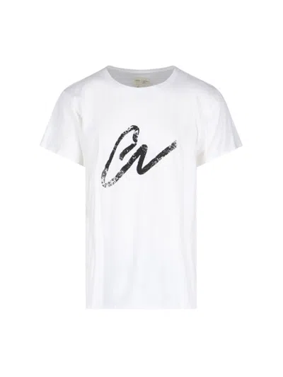 Greg Lauren Solid Color Crew-neck T-shirt With Contrasting Print In White