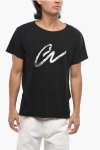 Greg Lauren Solid Color Crew-neck T-shirt With Contrasting Print In Black
