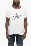 Greg Lauren Solid Color Crew-neck T-shirt With Contrasting Print In White
