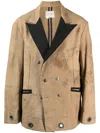 Greg Lauren Stamp-print Double-breasted Coat In Brown