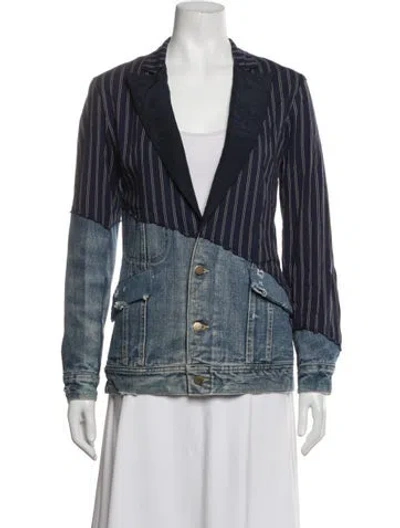 Pre-owned Greg Lauren Striped Blazer In Blue