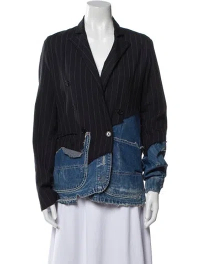 Pre-owned Greg Lauren Striped Denim Jacket In Blue