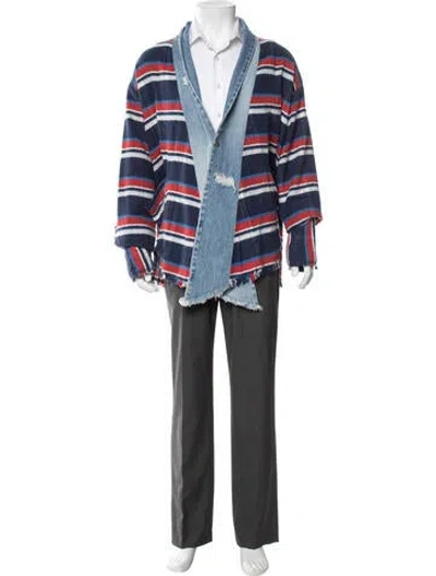 Pre-owned Greg Lauren Striped Jacket In Blue