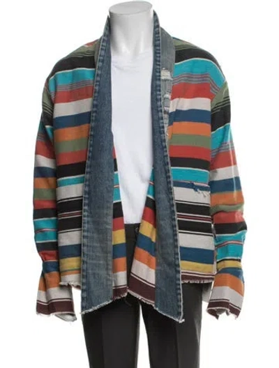 Pre-owned Greg Lauren Striped Jacket In Blue