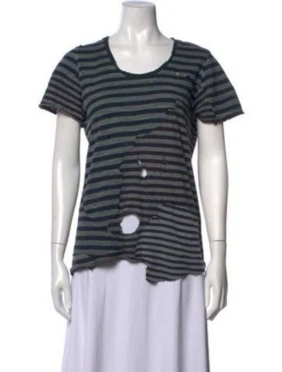 Pre-owned Greg Lauren Striped Scoop Neck T-shirt In Blue