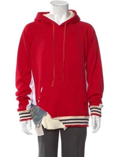 Pre-owned Greg Lauren Striped V-neck Hoodie In Red