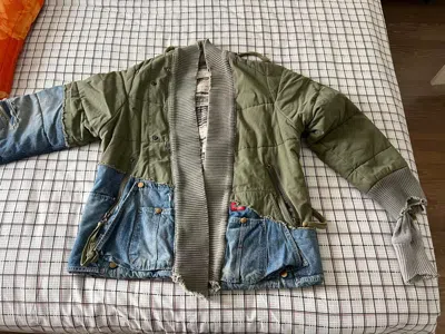 Pre-owned Greg Lauren T 50/50 Denim Kimono Jkt In Green