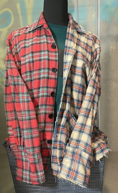 Pre-owned Greg Lauren T Flannel - Collared Dress Shirt - L - Button Down In Red