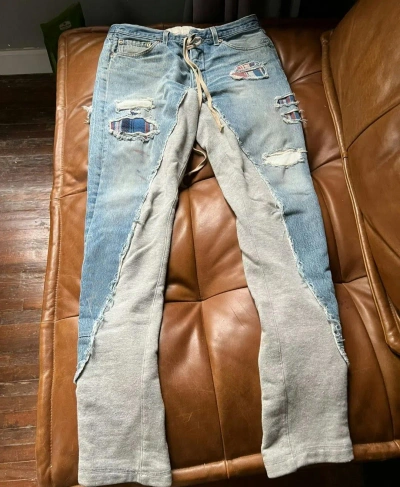 Pre-owned Greg Lauren T Patchwork Trousers In Blue Grey