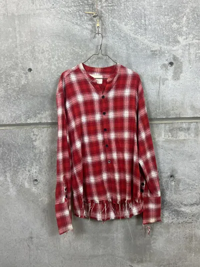 Pre-owned Greg Lauren T Red Plaid Studio Flannel In Multi