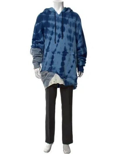 Pre-owned Greg Lauren Tie-dye Print Crew Neck Hoodie In Blue