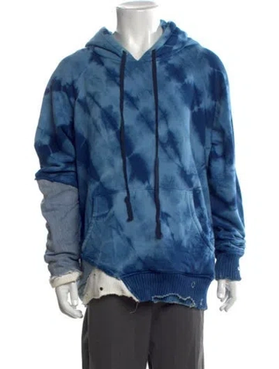 Pre-owned Greg Lauren Tie-dye Print Crew Neck Hoodie In Blue