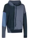 Greg Lauren Tonal Panelled Hoodie In Blue