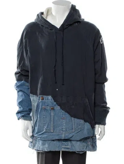 Pre-owned Greg Lauren V-neck Long Sleeve Hoodie In Blue