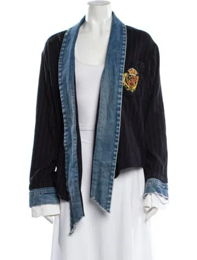 Pre-owned Greg Lauren Wool Colorblock Pattern Coat In Blue