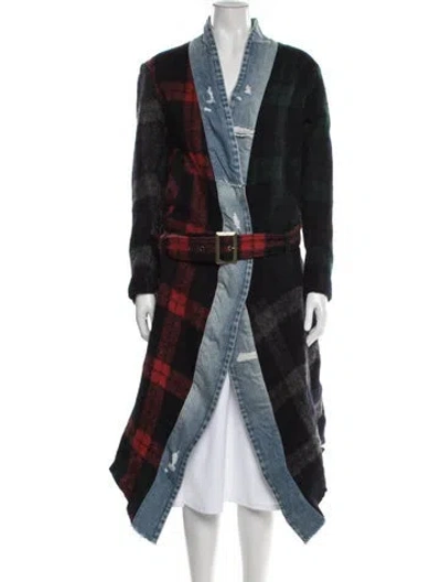 Pre-owned Greg Lauren Wool Plaid Print Coat In Red