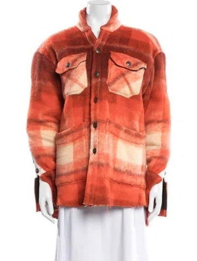 Pre-owned Greg Lauren Wool Plaid Print Jacket In Orange