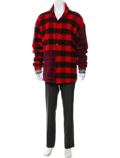 Pre-owned Greg Lauren Wool Plaid Print Overcoat W/ Tags In Red