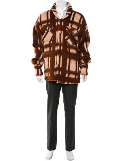 Pre-owned Greg Lauren Wool Plaid Print Parka W/ Tags In Brown