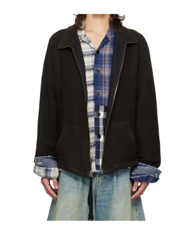 Greg Lauren Zippered Long-sleeved Casual Jacket In Black