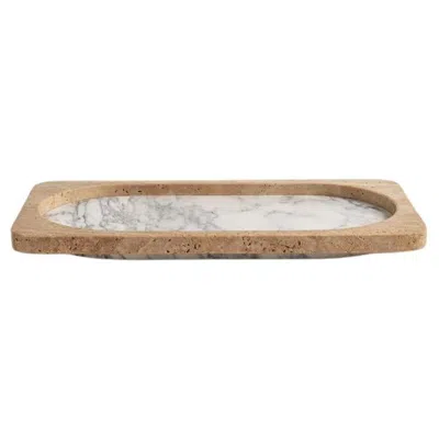 Pre-owned Greg Natale Caldera Tray Arabescato & Travertine By  In Sand