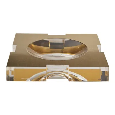 Pre-owned Greg Natale Carter Acrylic Bowl Brushed Gold Large In Brown