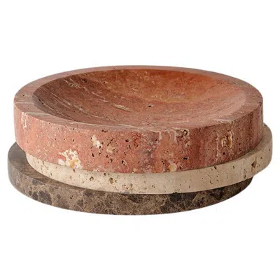 Pre-owned Greg Natale Pila Bowl Red Travertine, Travertine & Emperador By