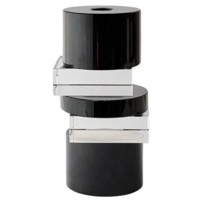 Pre-owned Greg Natale Pila Crystal Candle Holder Clear & Black Onyx By