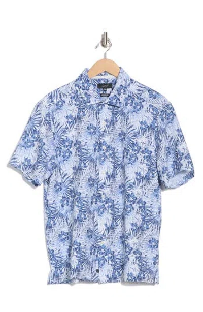 Greg Norman Hibiscus Print Short Sleeve Seersucker Button-up Shirt