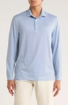 Greg Norman Knotweed Print Long Sleeve Performance Golf Polo In Blue