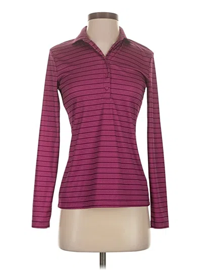 Pre-owned Greg Norman Long Sleeve Top Burgundy Collared Neckline Tops