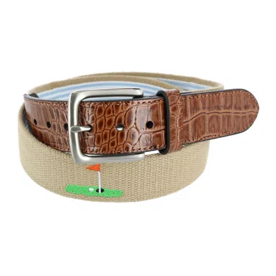 Greg Norman Men's Fabric Golf Belt With Croco Tabs In Gold