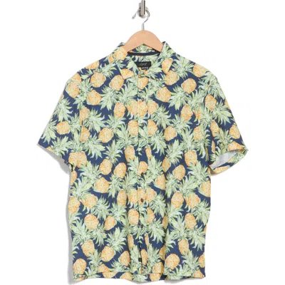 Greg Norman Pineapple Print Short Sleeve Seersucker Button-up Golf Shirt