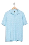 Greg Norman Print Knit Golf Polo In Blue