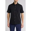 Greg Norman Rib Pocket Front Button Up Shirt In Black