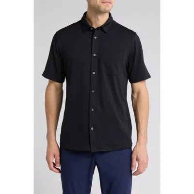 Greg Norman Rib Pocket Front Button Up Shirt In Black