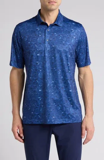 Greg Norman Sea Shark Print Performance Polo In Navy