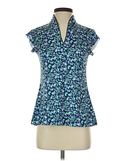 Pre-owned Greg Norman Short Sleeve Blouse In Blue