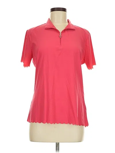 Pre-owned Greg Norman Short Sleeve Top Red Collared Neckline Tops