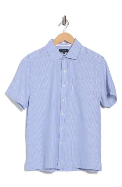 Greg Norman Stripe Print Seersucker Short Sleeve Shirt In Vineyard Blue