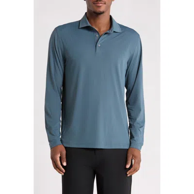Greg Norman Tournament Stretch Performance Long Sleeve Polo In Blue