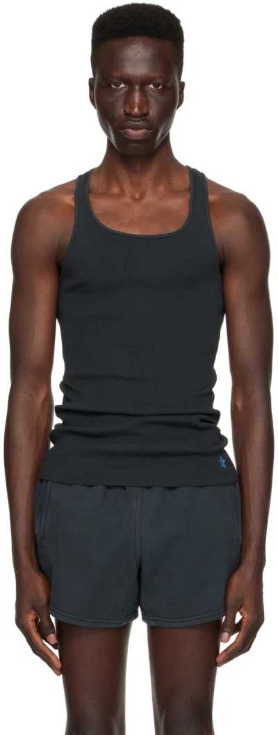 Greg Ross Black Raw Edge Tank Top In Off Black